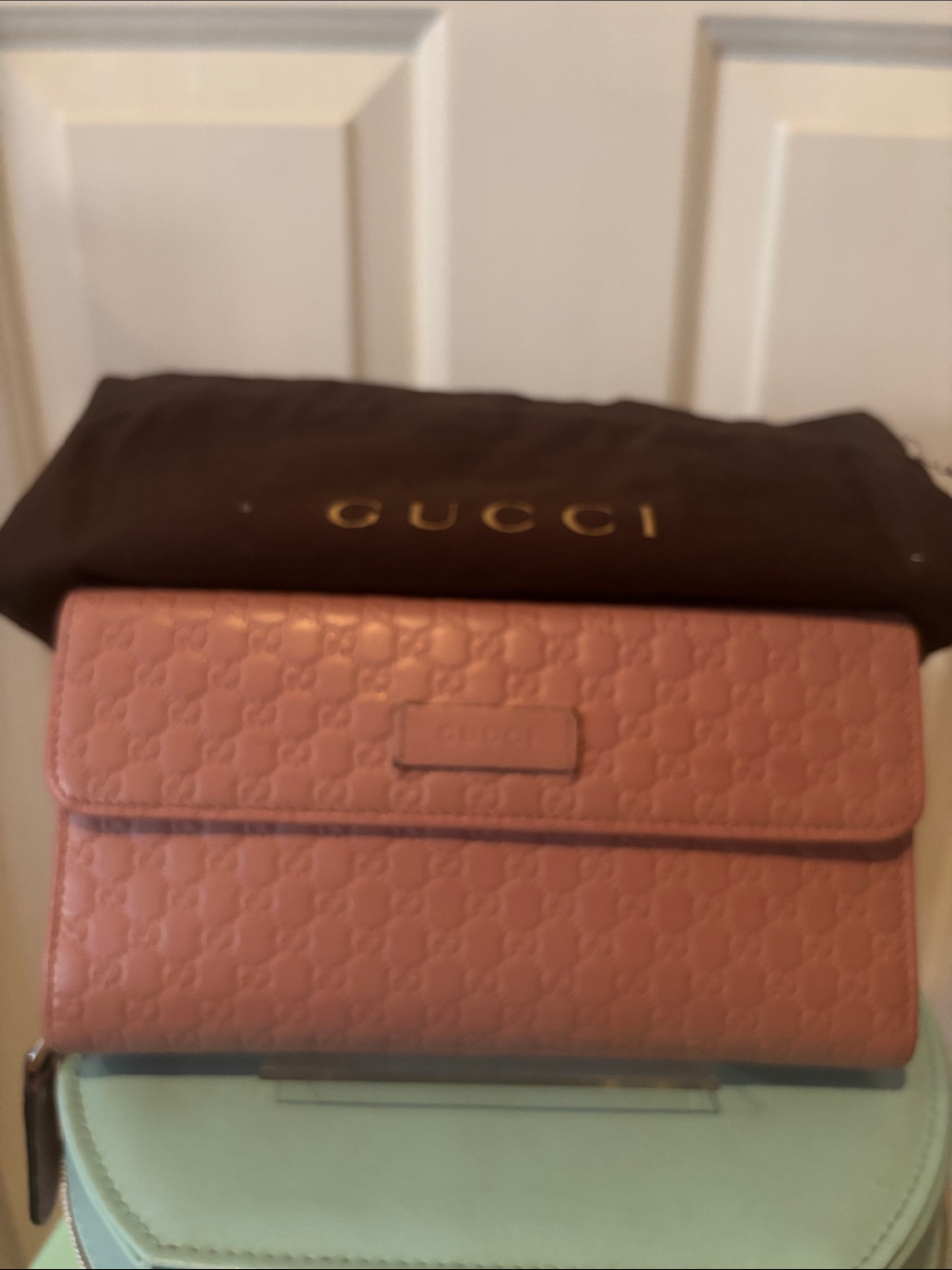 Gucci Rose Pink Embossed Leather Continental Wallet